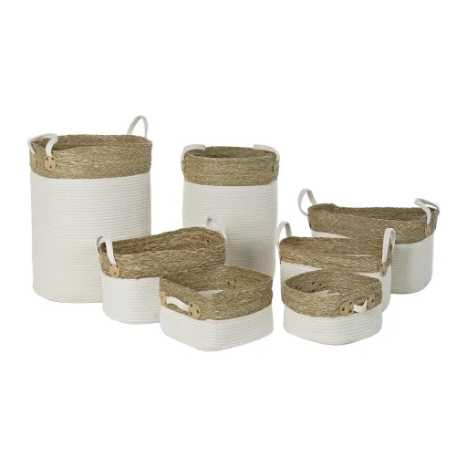 Conjunto de Cestas DKD Home Decor Branco Castanho Fibra Natural 41 x 41 x 52,5 cm