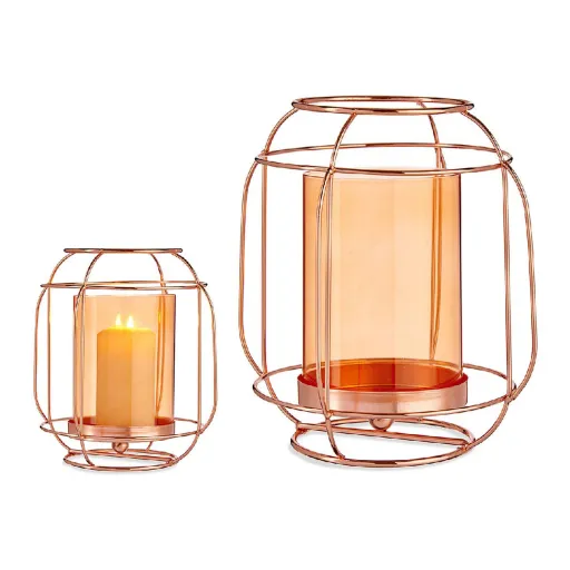 Castiçais Gift Decor Cobre Âmbar Metal Vidro 19 x 20 x 19 cm Lanterna