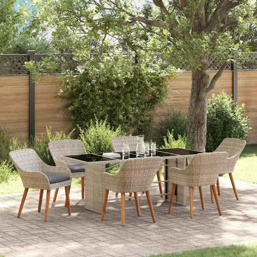Conjunto de Jantar para Jardim   Cinzento-Claro Vime PE (7 pcs)