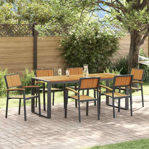 Conjunto de Jantar para Jardim   Preto (7 pcs)