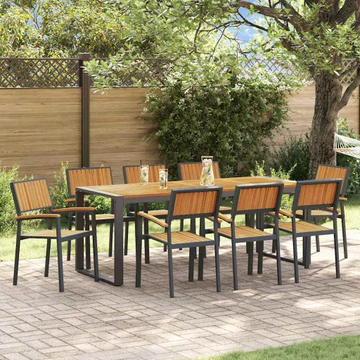 Conjunto de Jantar para Jardim   Preto (9 pcs)