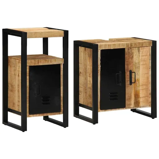 Conjunto de Móveis para Banheiro   Madeira de Manga Maciça (2 pcs)