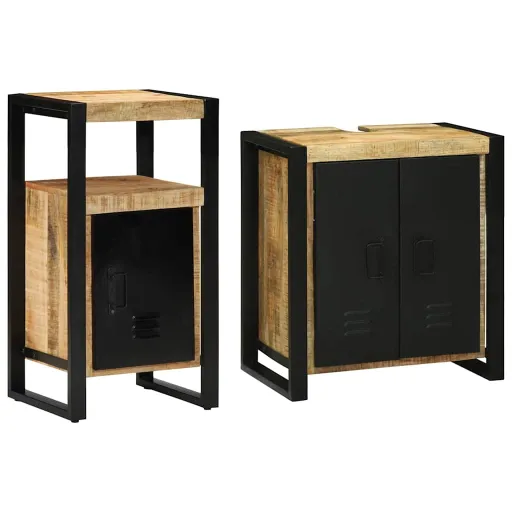 Conjunto de Móveis para Banheiro   Madeira de Manga Maciça (2 pcs)