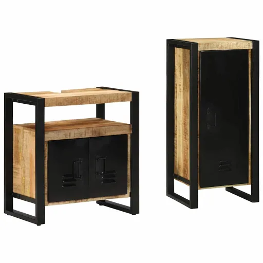 Conjunto de Móveis para Banheiro   Madeira de Manga Maciça (2 pcs)