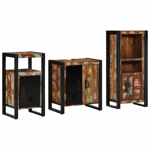 Conjunto de Móveis para Banheiro   Madeira Reforçada Sólida (3 pcs)