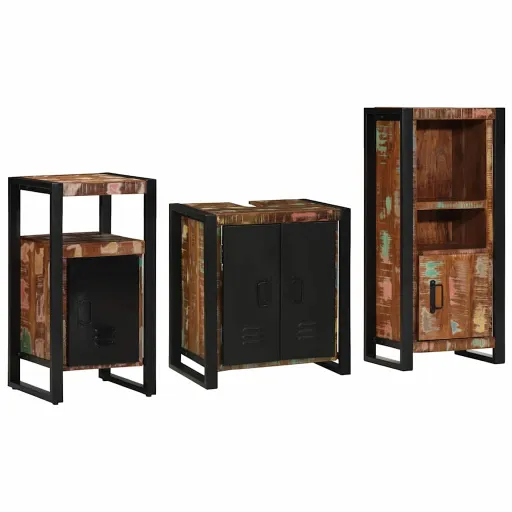 Conjunto de Móveis para Banheiro   Madeira Reforçada Sólida (3 pcs)