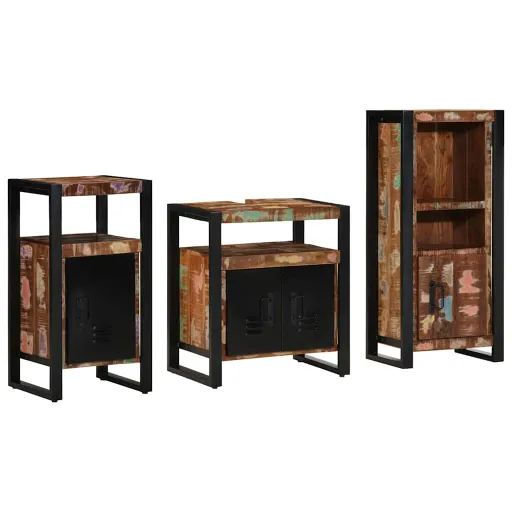 Conjunto de Móveis para Banheiro   Madeira Reforçada Sólida (3 pcs)