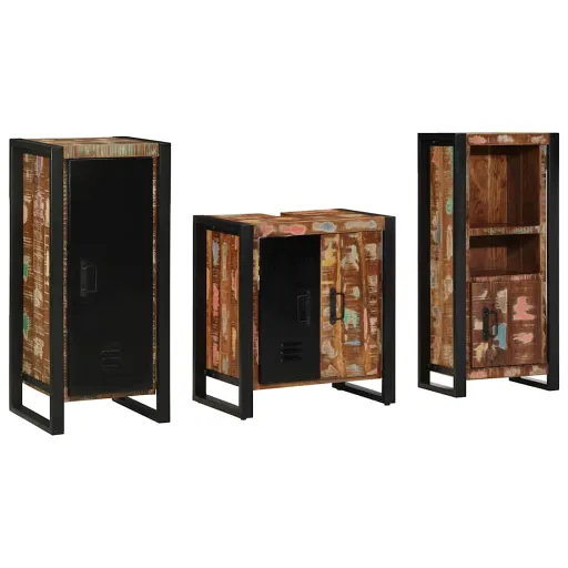 Conjunto de Móveis para Banheiro   Madeira Reforçada Sólida (3 pcs)