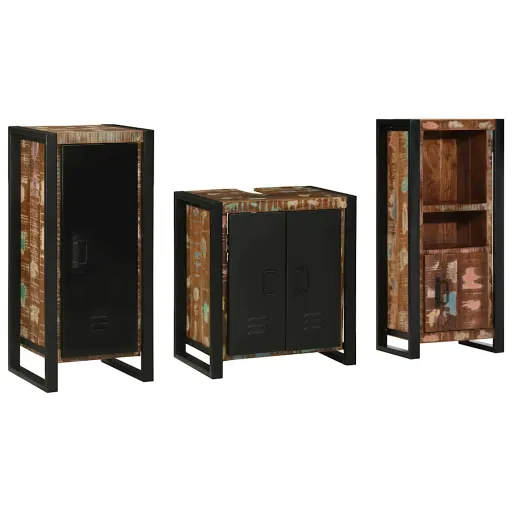 Conjunto de Móveis para Banheiro   Madeira Reforçada Sólida (3 pcs)