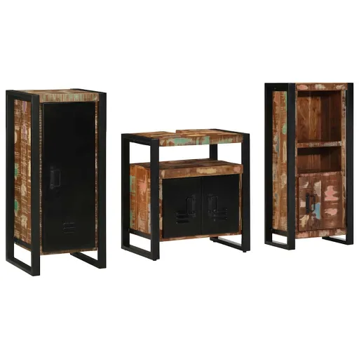 Conjunto de Móveis para Banheiro   Madeira Reforçada Sólida (3 pcs)