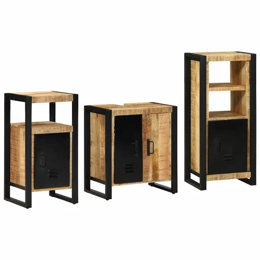 Conjunto de Móveis para Banheiro   Madeira de Manga Maciça (3 pcs)