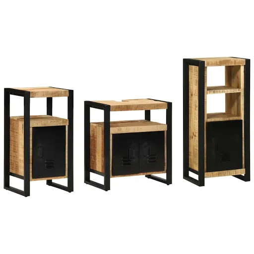 Conjunto de Móveis para Banheiro   Madeira de Manga Maciça (3 pcs)