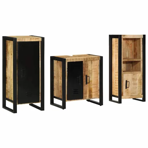 Conjunto de Móveis para Banheiro   Madeira de Manga Maciça (3 pcs)