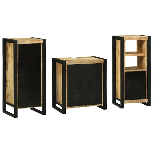 Conjunto de Móveis para Banheiro   Madeira de Manga Maciça (3 pcs)