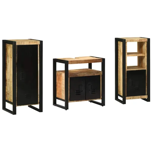 Conjunto de Móveis para Banheiro   Madeira de Manga Maciça (3 pcs)