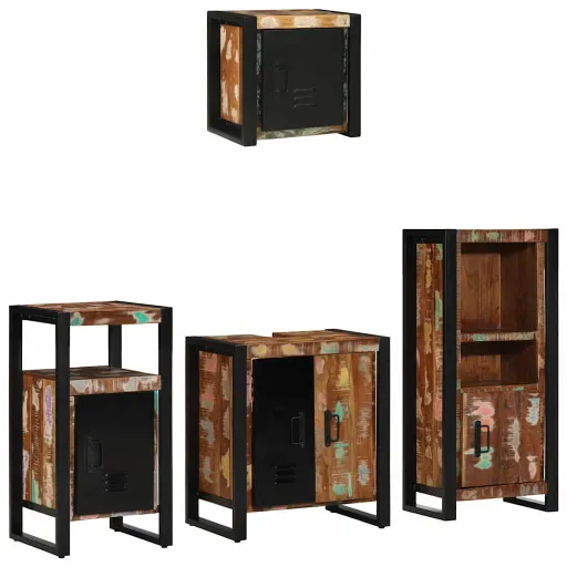 Conjunto de Móveis para Banheiro   Madeira Reforçada Sólida (4 pcs)