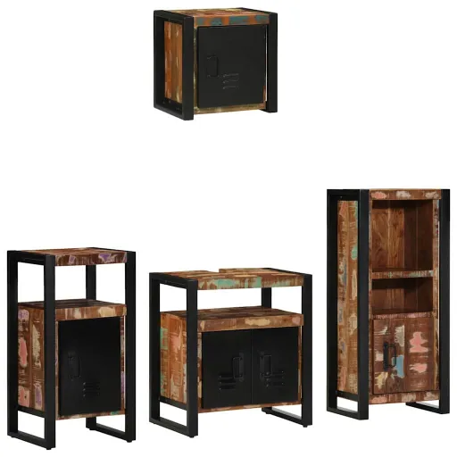 Conjunto de Móveis para Banheiro   Madeira Reforçada Sólida (4 pcs)