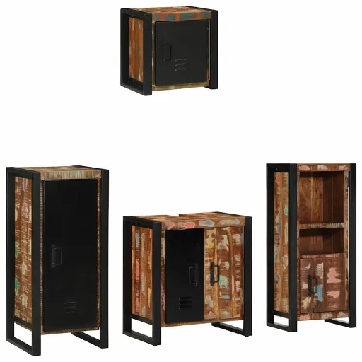 Conjunto de Móveis para Banheiro   Madeira Reforçada Sólida (4 pcs)
