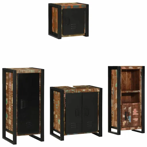 Conjunto de Móveis para Banheiro   Madeira Reforçada Sólida (4 pcs)
