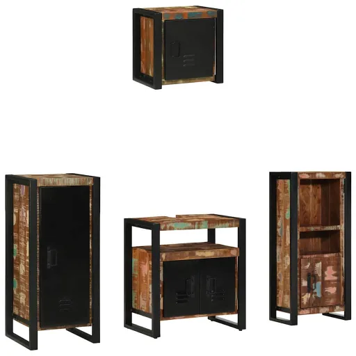 Conjunto de Móveis para Banheiro   Madeira Reforçada Sólida (4 pcs)