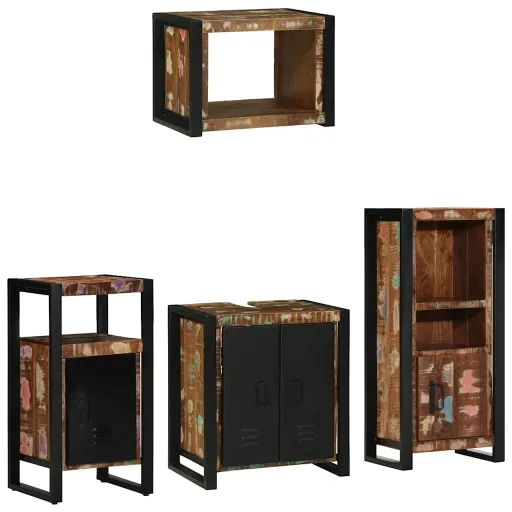 Conjunto de Móveis para Banheiro   Madeira Reforçada Sólida (4 pcs)