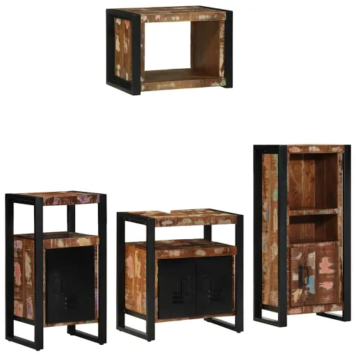 Conjunto de Móveis para Banheiro   Madeira Reforçada Sólida (4 pcs)