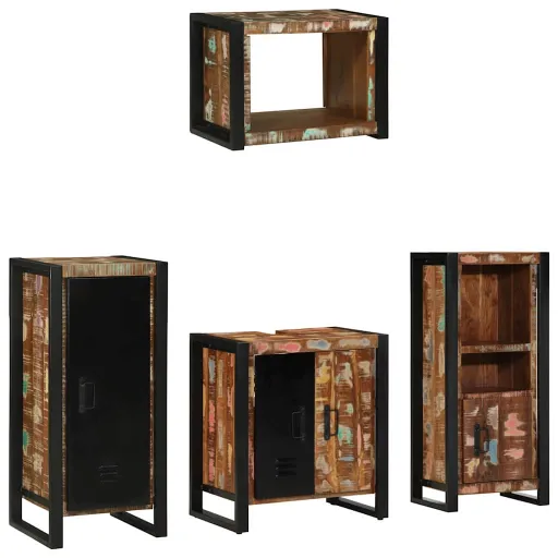 Conjunto de Móveis para Banheiro   Madeira Reforçada Sólida (4 pcs)
