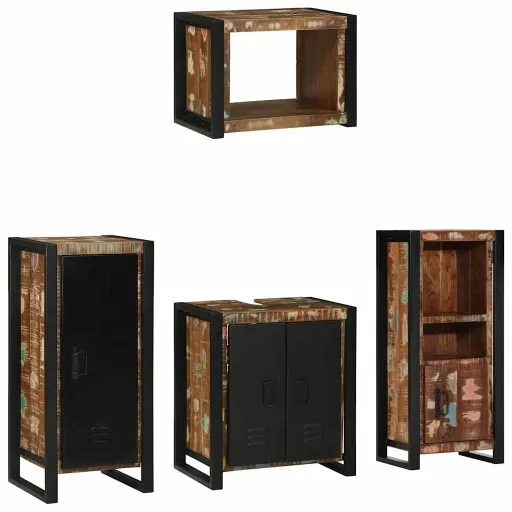 Conjunto de Móveis para Banheiro   Madeira Reforçada Sólida (4 pcs)