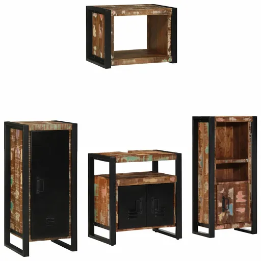 Conjunto de Móveis para Banheiro   Madeira Reforçada Sólida (4 pcs)