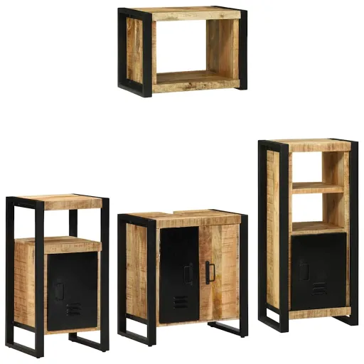 Conjunto de Móveis para Banheiro   Madeira de Manga Maciça (4 pcs)