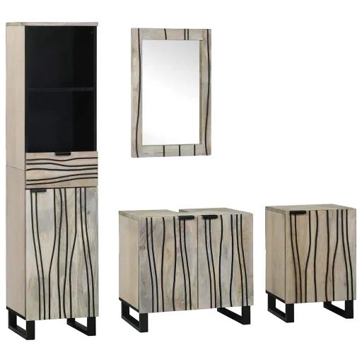 Conjunto de Móveis para Banheiro com Gaveta   Marrom Noz (4 pcs)