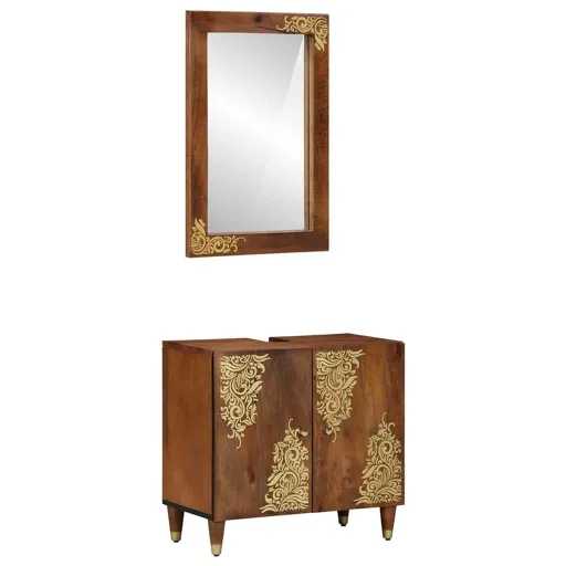 Conjunto de Armários para Banheiro com Porta   Marrom Mel (2 pcs)