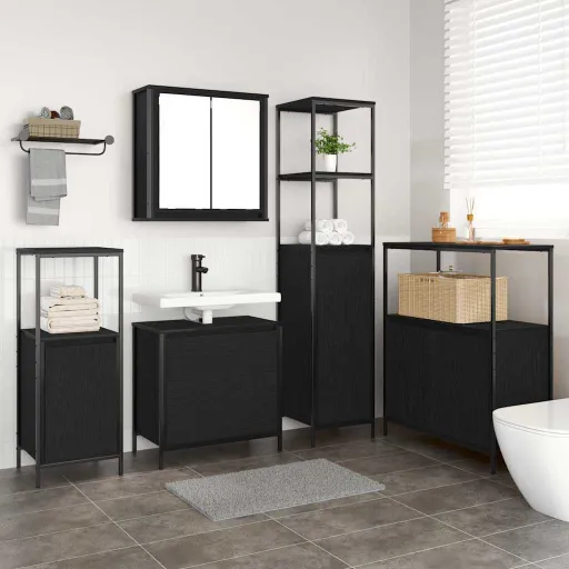 Conjunto de Móveis para Banheiro   Preto 76.5 x 35 x 95 cm (5 pcs)
