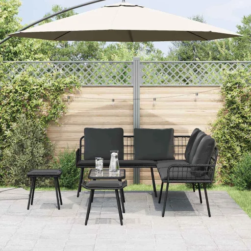 Conjunto de Sofá de Jardim   Preto Vime PE (4 pcs)