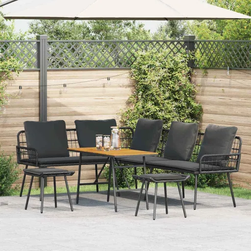Conjunto de Sofá de Jardim   Preto Vime PE (4 pcs)