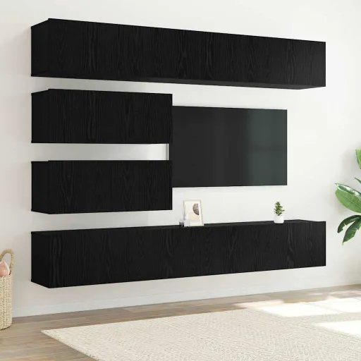 Conjunto de Móvel de TV   Carvalho Preto Madeira Processada (6 pcs)