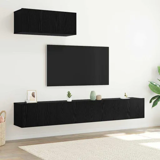 Conjunto de Móvel de TV   Carvalho Preto Madeira Processada (3 pcs)