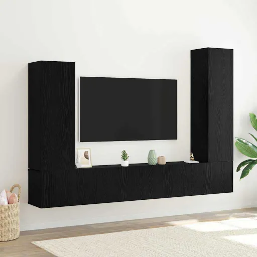 Conjunto de Móvel de TV   Carvalho Preto Madeira Processada (4 pcs)