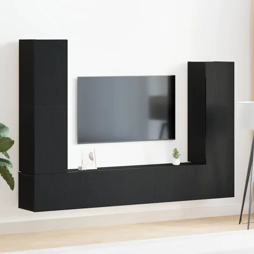 Conjunto de Móvel de TV   Carvalho Preto Madeira Processada (6 pcs)
