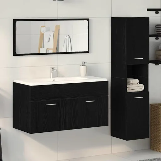 Conjunto de Móveis para Banheiro com Porta   Carvalho Preto (3 pcs)