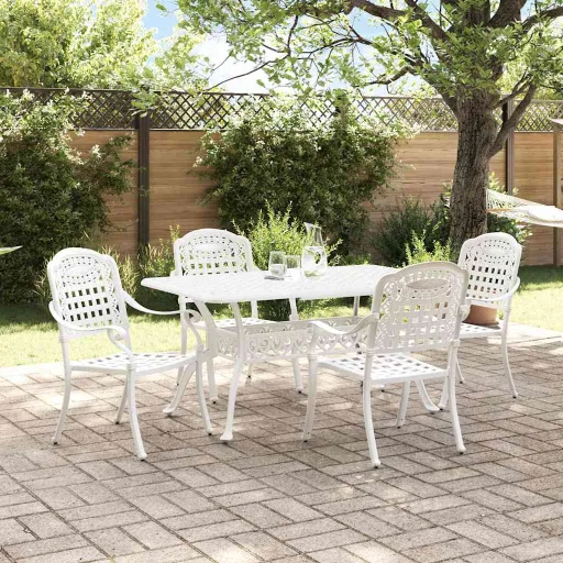 Conjunto de Jantar para Jardim   Branco Alumínio (5 pcs)