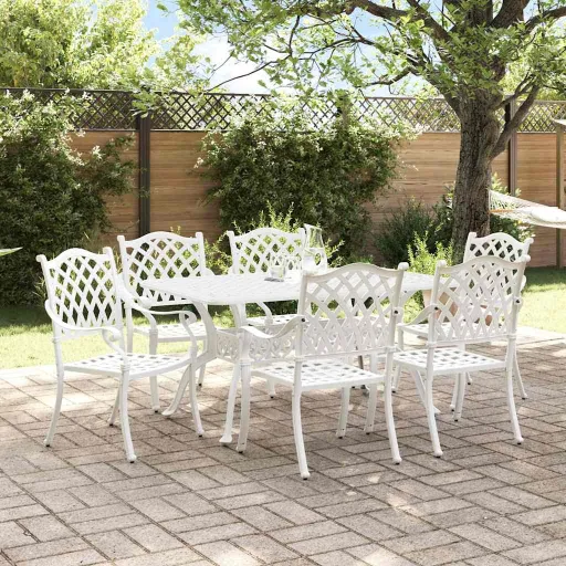 Conjunto de Jantar para Jardim   Branco Alumínio (7 pcs)