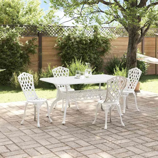 Conjunto de Jantar para Jardim   Branco Alumínio (5 pcs)