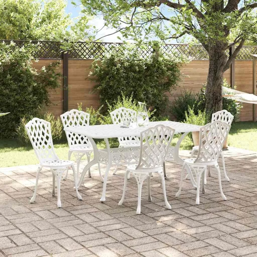 Conjunto de Jantar para Jardim   Branco Alumínio (7 pcs)