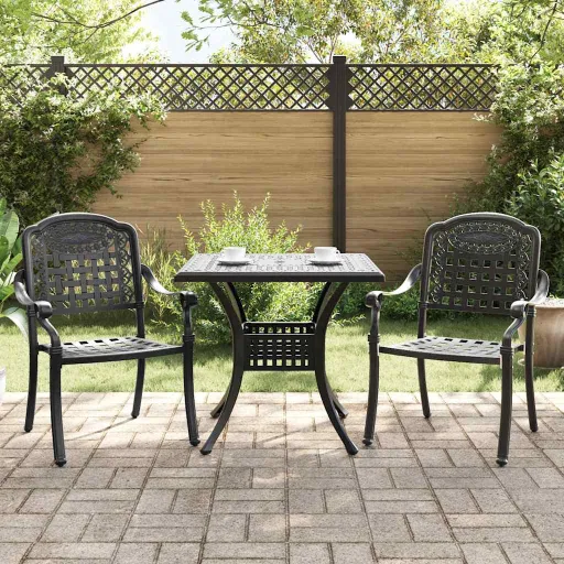 Conjunto de Mesa de Jardim   Preto Alumínio Fundido (3 pcs)
