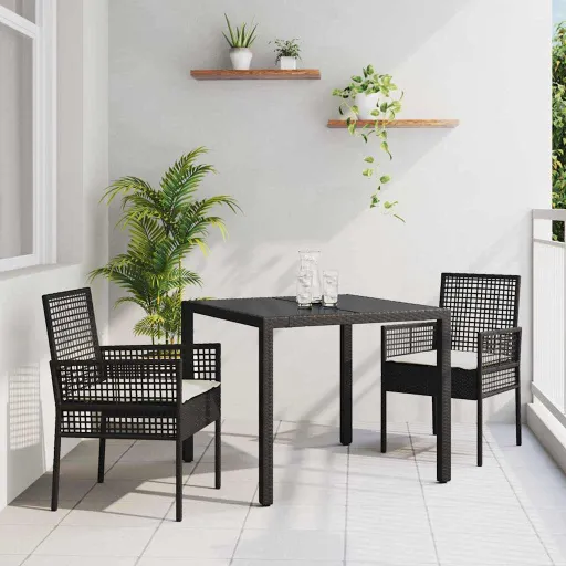 Conjunto de Jantar para Jardim   Preto Vime PE (3 pcs)