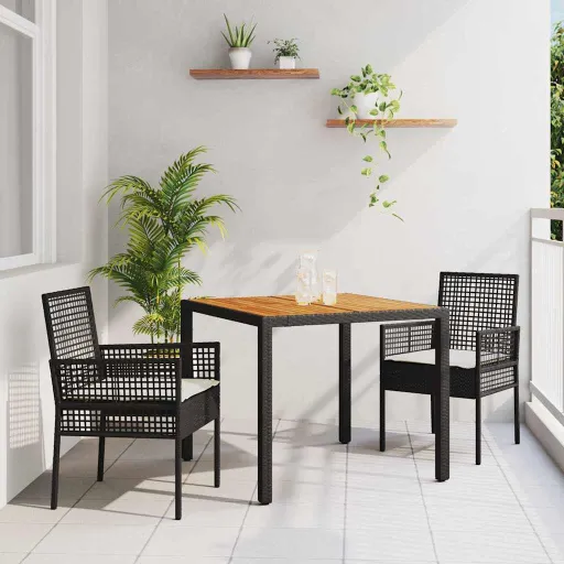 Conjunto de Jantar para Jardim   Preto Vime PE (3 pcs)