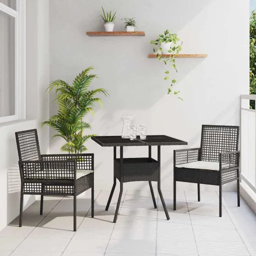 Conjunto de Jantar para Jardim   Preto Vime PE (3 pcs)