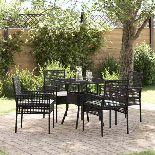 Conjunto de Jantar para Jardim   Preto Vime PE (5 pcs)