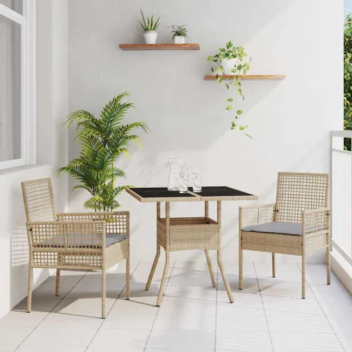 Conjunto de Jantar para Jardim   Bege Vime PE (3 pcs)